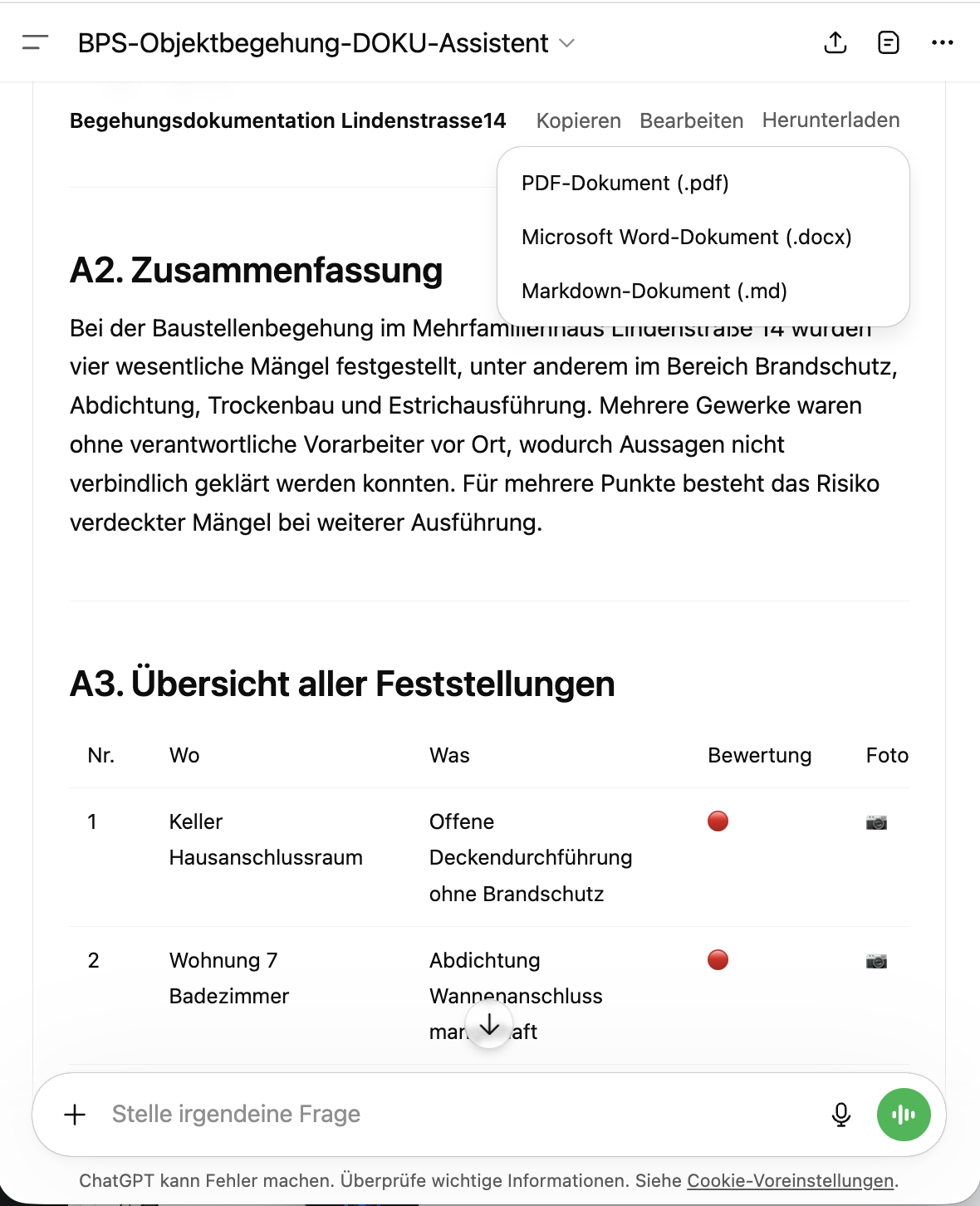 Canvas-Ansicht mit fertigem Dokument